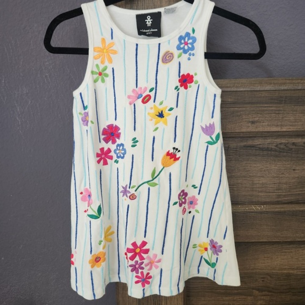 Michael Simon Embroidered‎ Flowers Tunic Top or Mini Dress Girls 6/6X White